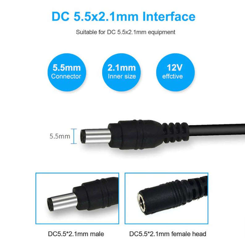3m DC Black Power Extension Cable SE-C03, 5.5mm OD can be used for Tv Box or Cameras