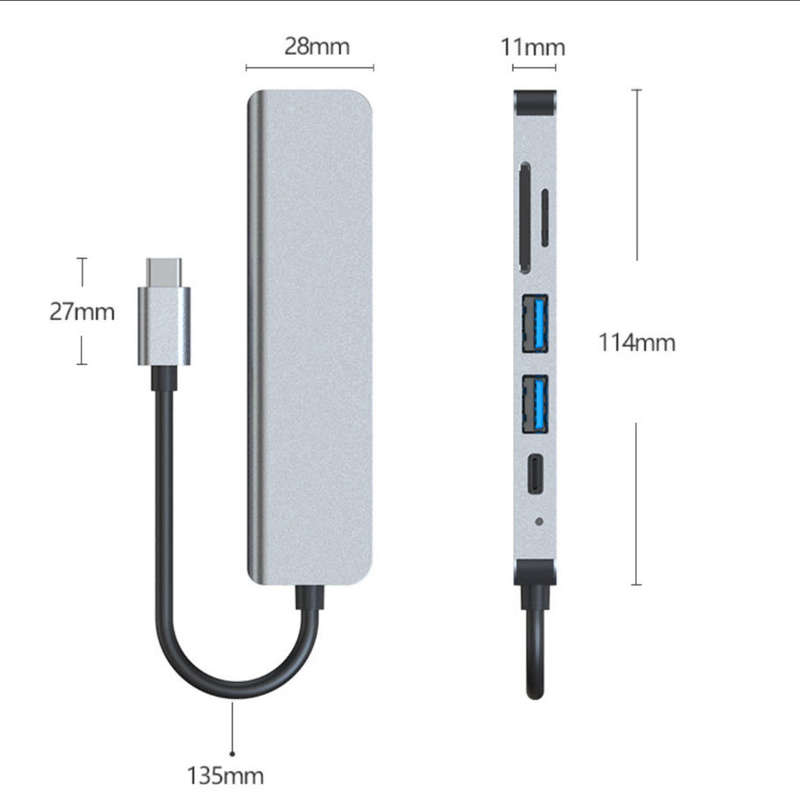 6-in-1 Type-C Portable Hub Multiport Adapter  for Pc and Mobile phones support desktop mode