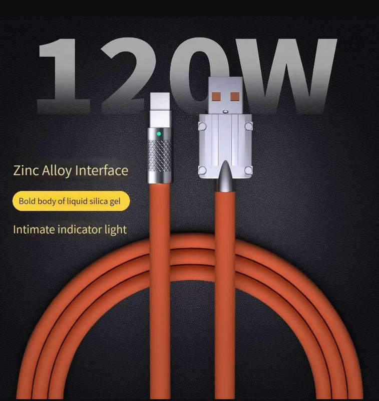 Heavy Duty: 120w 6a Super Fast Charge Type-C Liquid Silicone Cable - Orange