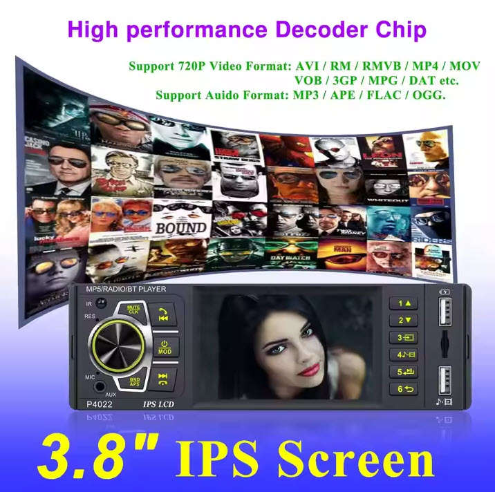 Digimark 3.8" Autoradio 1 Din IPS Touch Screen Audio Stereo FM BT With Remote