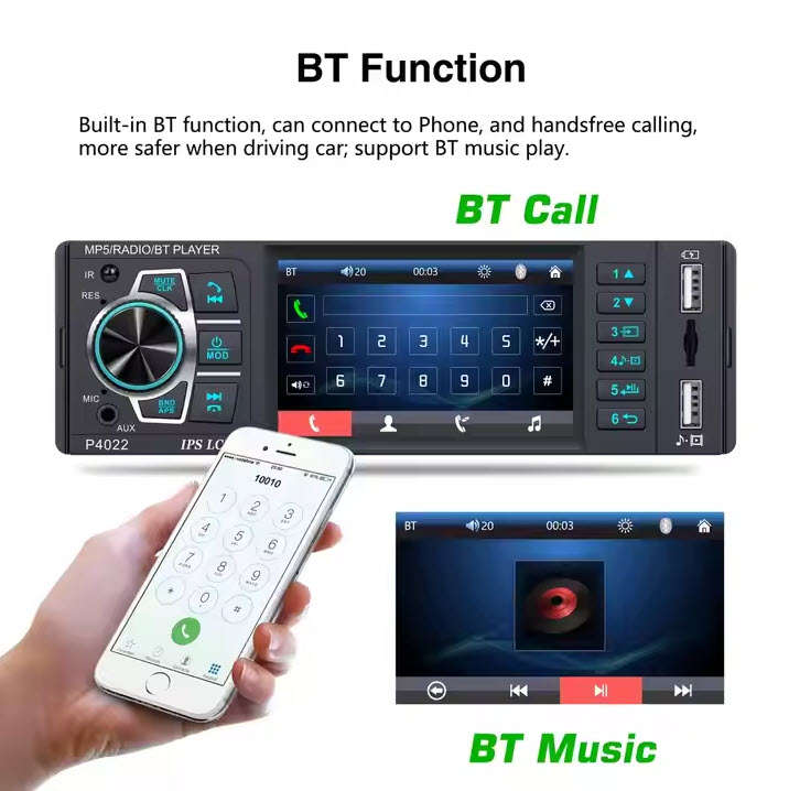 Digimark 3.8" Autoradio 1 Din IPS Touch Screen Audio Stereo FM BT With Remote