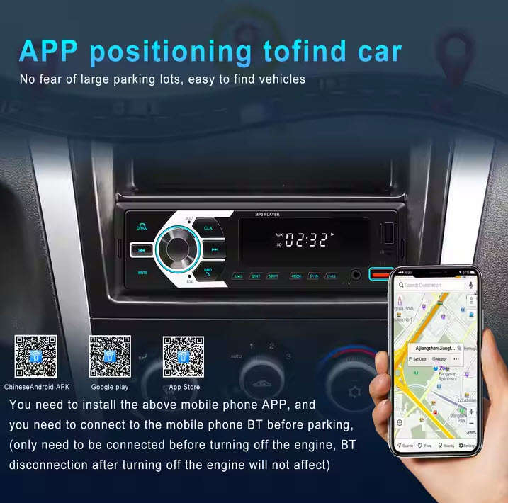 MP3 Player 1 Din Car Radio Stereo BT/USB/SD/AUX-IN/FM Voice Assistant 60W X 4