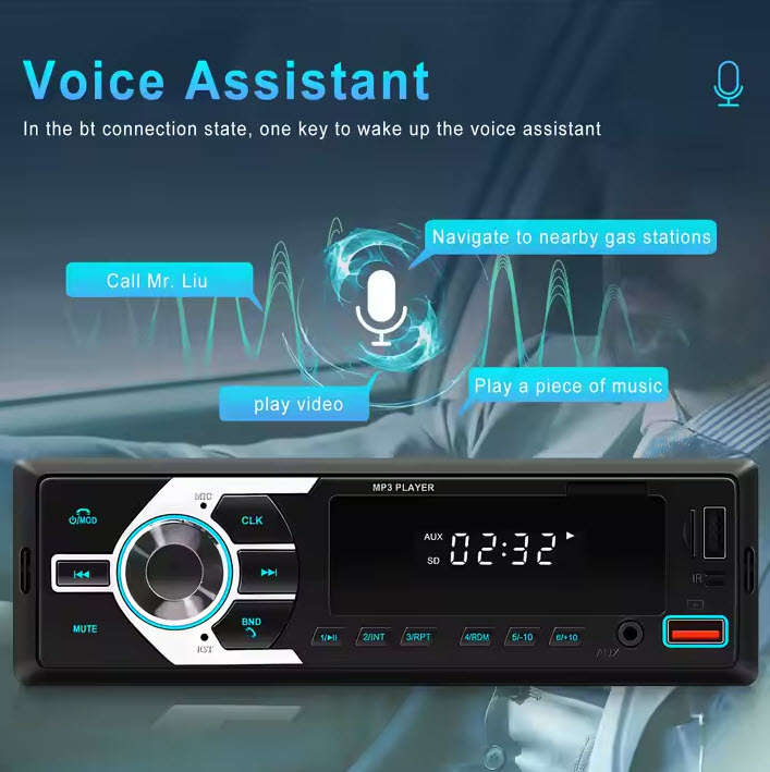 MP3 Player 1 Din Car Radio Stereo BT/USB/SD/AUX-IN/FM Voice Assistant 60W X 4