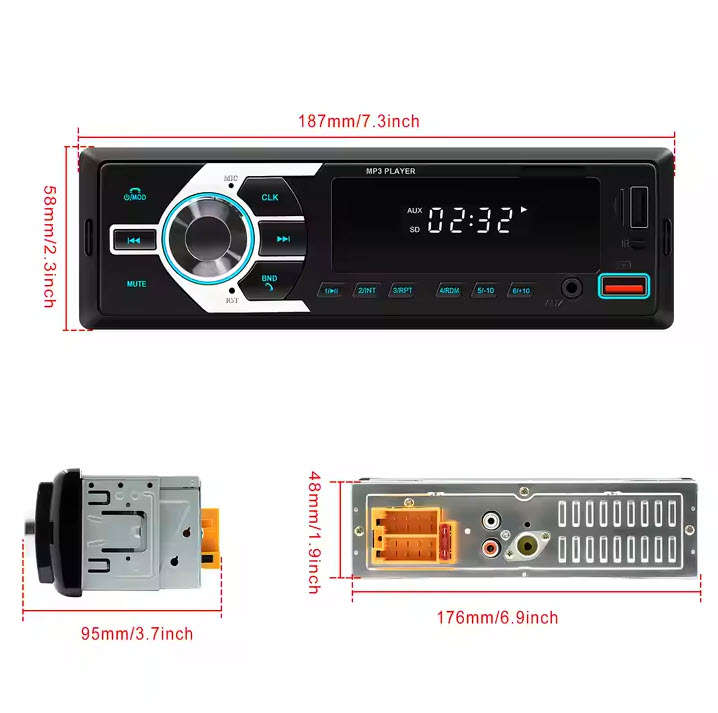 MP3 Player 1 Din Car Radio Stereo BT/USB/SD/AUX-IN/FM Voice Assistant 60W X 4