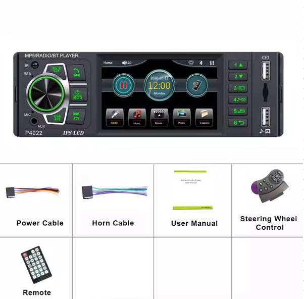 Digimark 3.8" Autoradio 1 Din IPS Touch Screen Audio Stereo FM BT With Remote