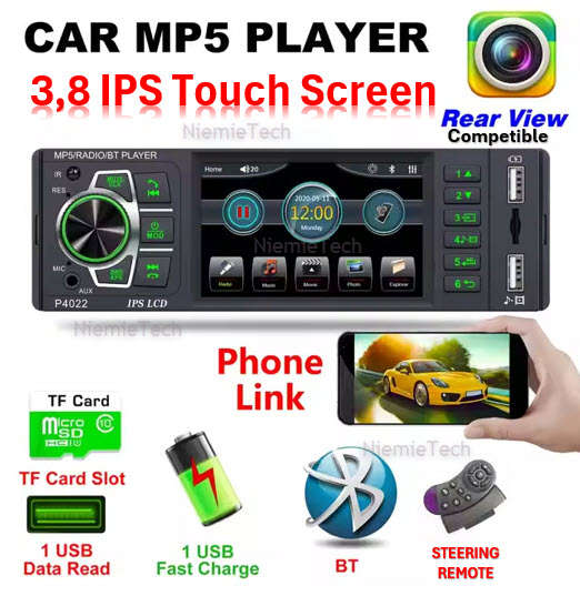 Digimark 3.8" Autoradio 1 Din IPS Touch Screen Audio Stereo FM BT With Remote
