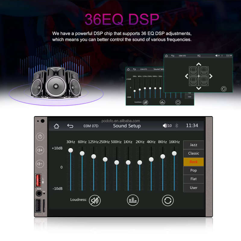 Podofo 7Inch Touch Double Din Wireless Android Auto Carplay Radio BT FM AM USB Type-C & DVR Function