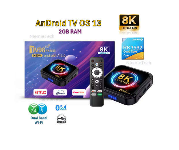 TV98 2+16G ATV 8K Smart TV Box Android 13 RK3528 Quad-core 2.4G&5G Dual Band Wifi+BT5.0 Media Player