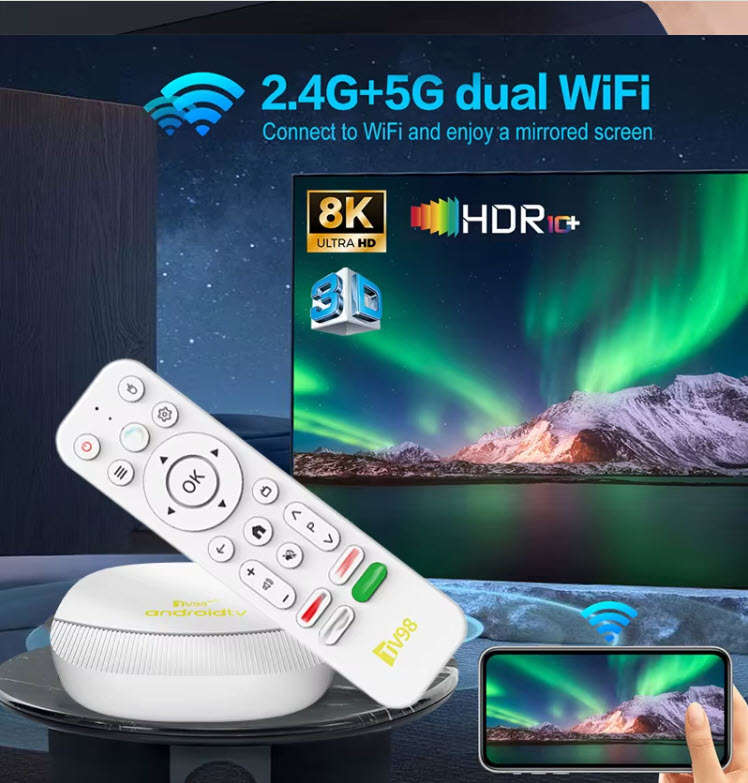 Latest Gen Android 14 8K TV98 MAX with 2GB Ram TV Box & ATV OS,  H313 Cpu Dual Band WiFi, BT5.2