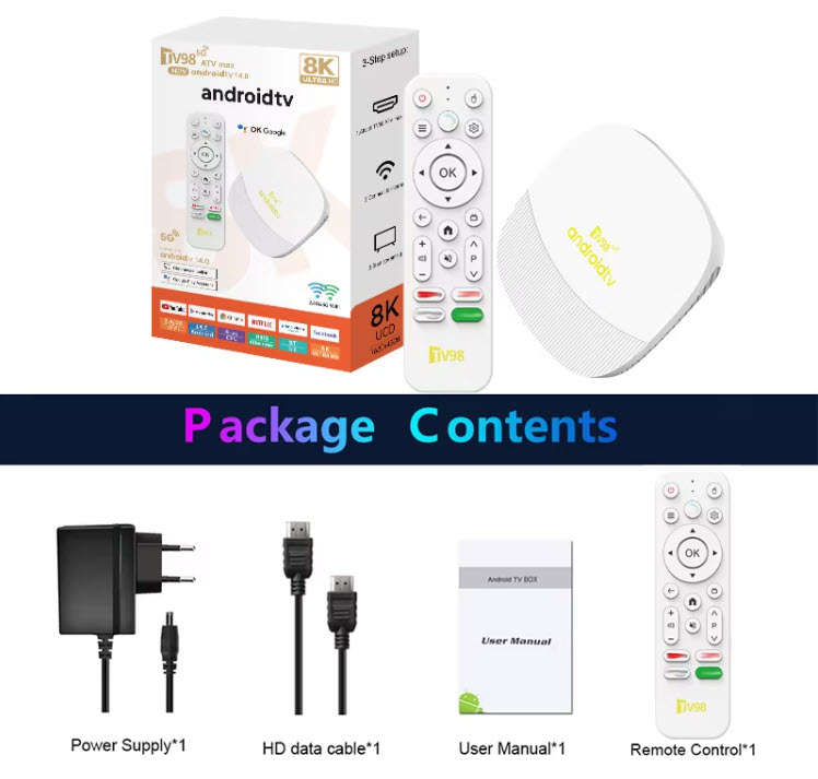 Latest Gen Android 14 8K TV98 MAX with 2GB Ram TV Box & ATV OS,  H313 Cpu Dual Band WiFi, BT5.2