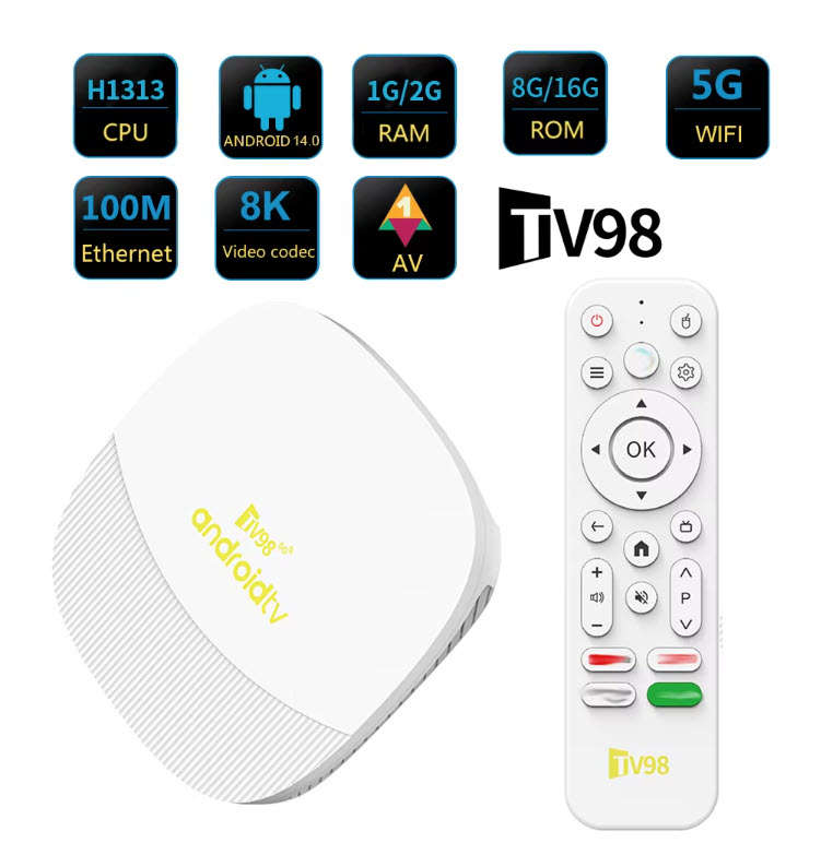 Latest Gen Android 14 8K TV98 MAX with 2GB Ram TV Box & ATV OS,  H313 Cpu Dual Band WiFi, BT5.2