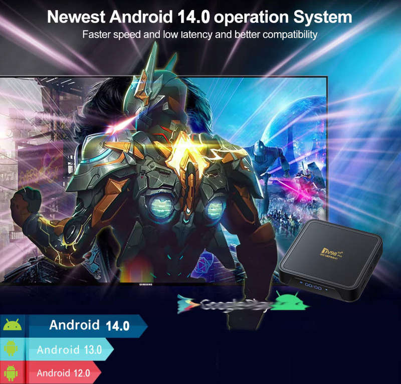 Android 14 8K TV98 with 2GB Ram TV Box & ATV OS, H313 Cpu Dual Band WiFi, BT5.2