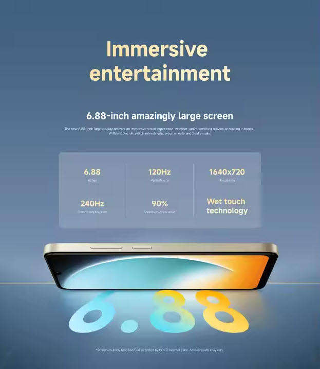 Power Black Xiaomi Poco C71 128GB Mobile Phone 120hz Screen Global Version