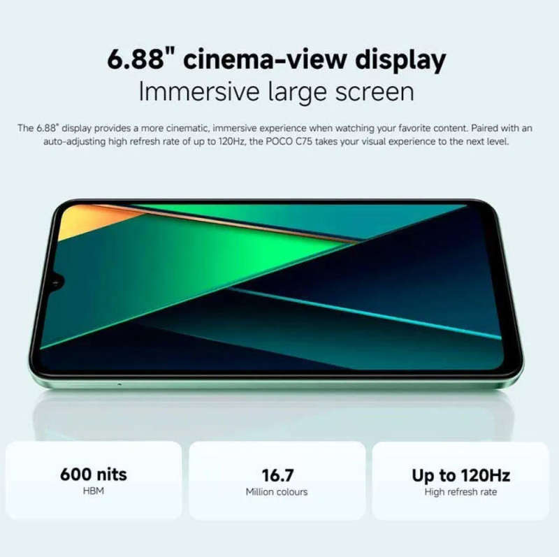 Xiaomi POCO C75  Black-Smartphone 6+128GB,  Immersive 6.88" 120Hz display,  5160mAh battery