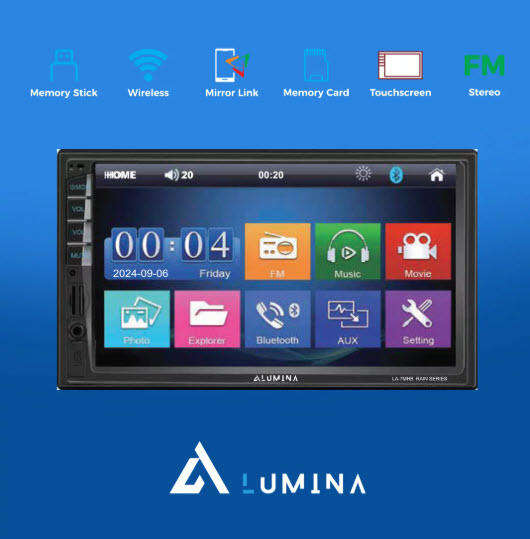 Lumina Audio 7 Inch car stereo with digital touchscreen and Mirror Link