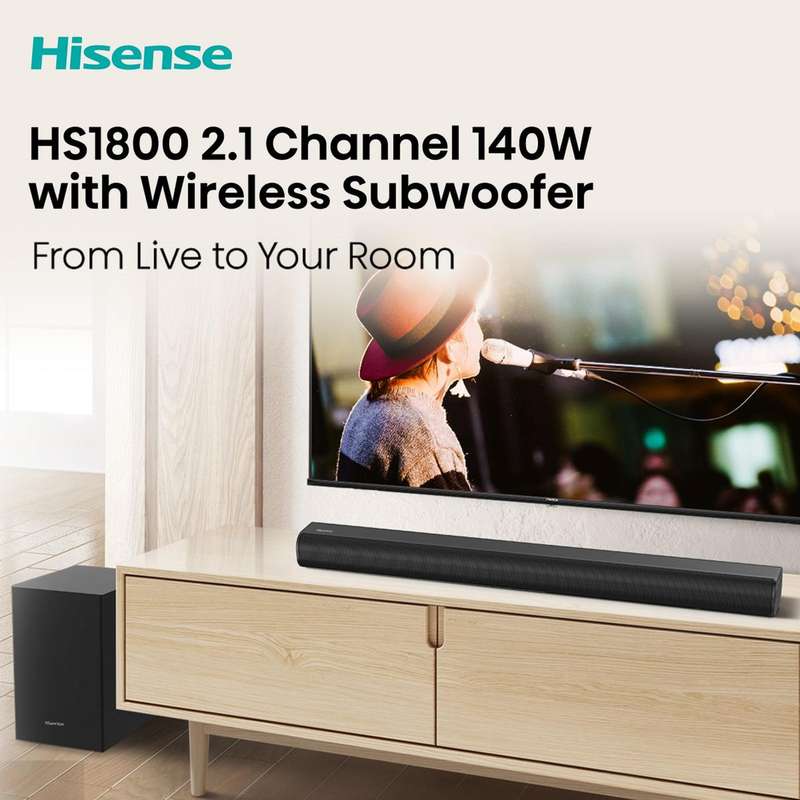Hisense 2.1Ch 140W Bluetooth Sound Bar with Wireless Subwoofer