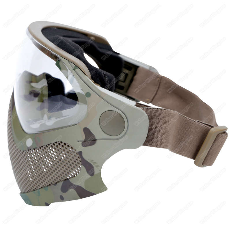 Pilot Full Face Mask with Goggle ,Metal Mesh Mask - Multicam