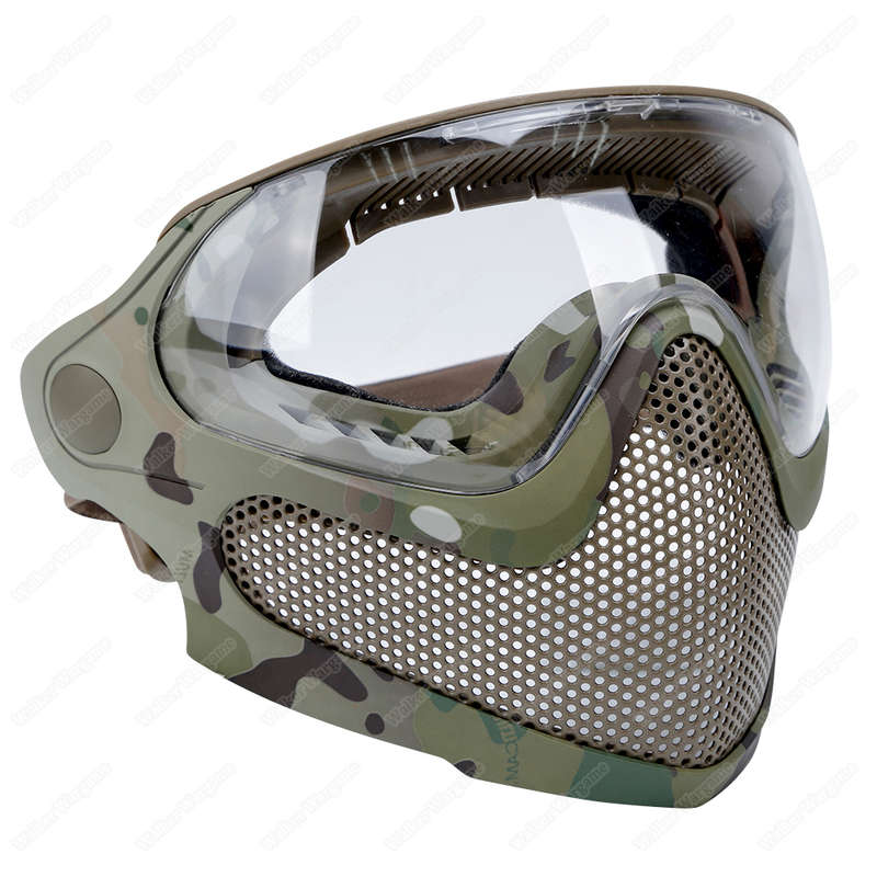Pilot Full Face Mask with Goggle ,Metal Mesh Mask - Multicam