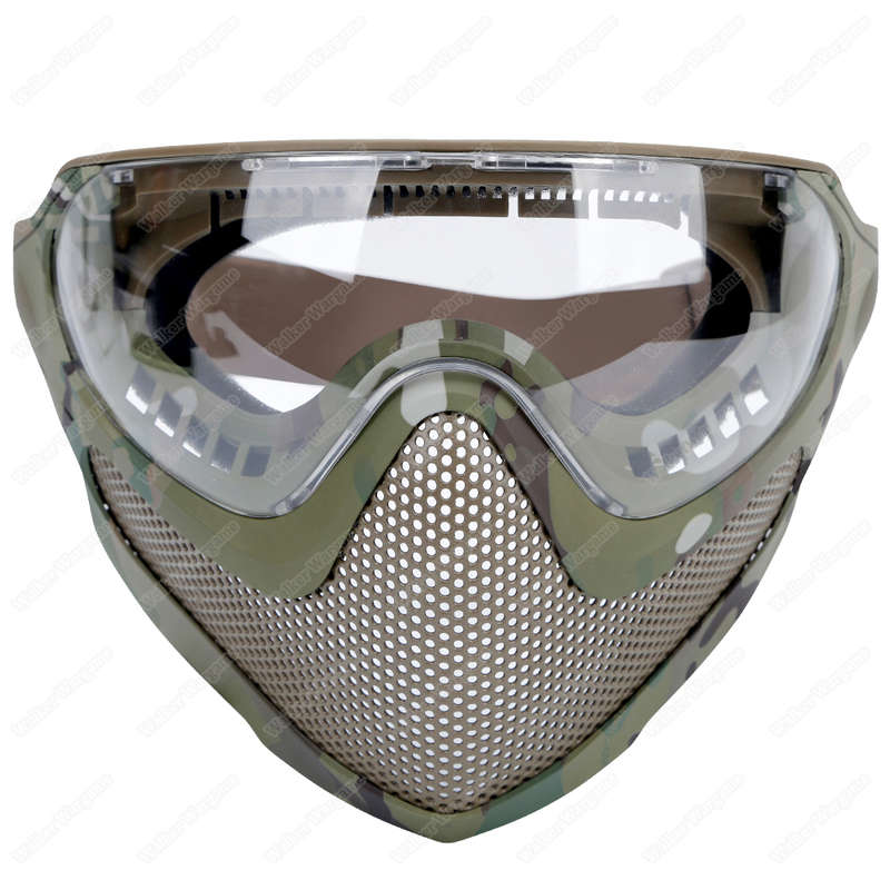 Pilot Full Face Mask with Goggle ,Metal Mesh Mask - Multicam