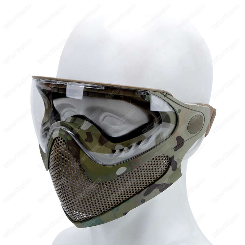 Pilot Full Face Mask with Goggle ,Metal Mesh Mask - Multicam