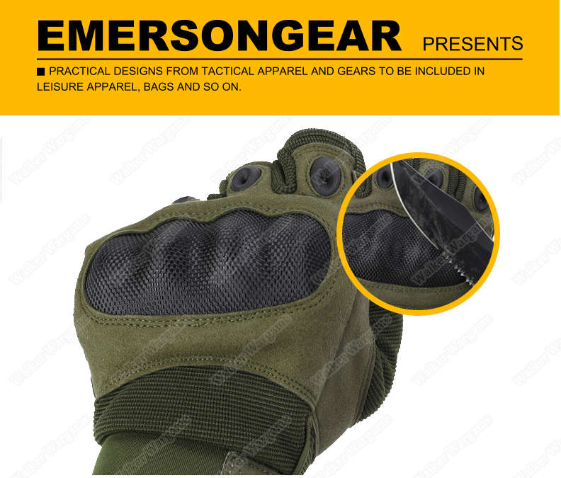 Emerson Assult Tactical Full Finger Hard Knuckle Gloves - SWAT Black XL
