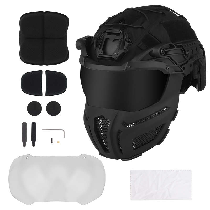 WST FPL FAST Helmet Fully Protected Version Light Weight Mask + Goggle Black