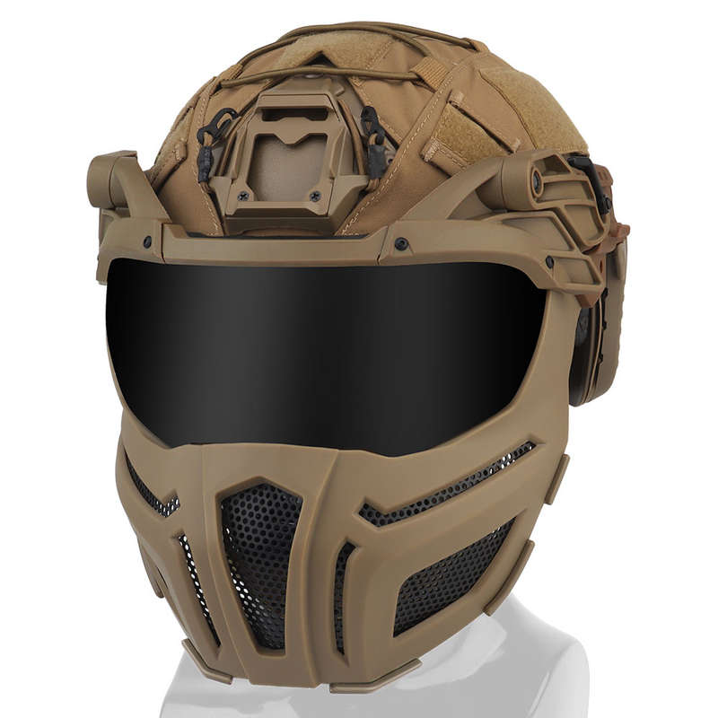 Tan WST FPL FAST Helmet Fully Protected Version Light Weight Mask + Goggle 5 in 1 set