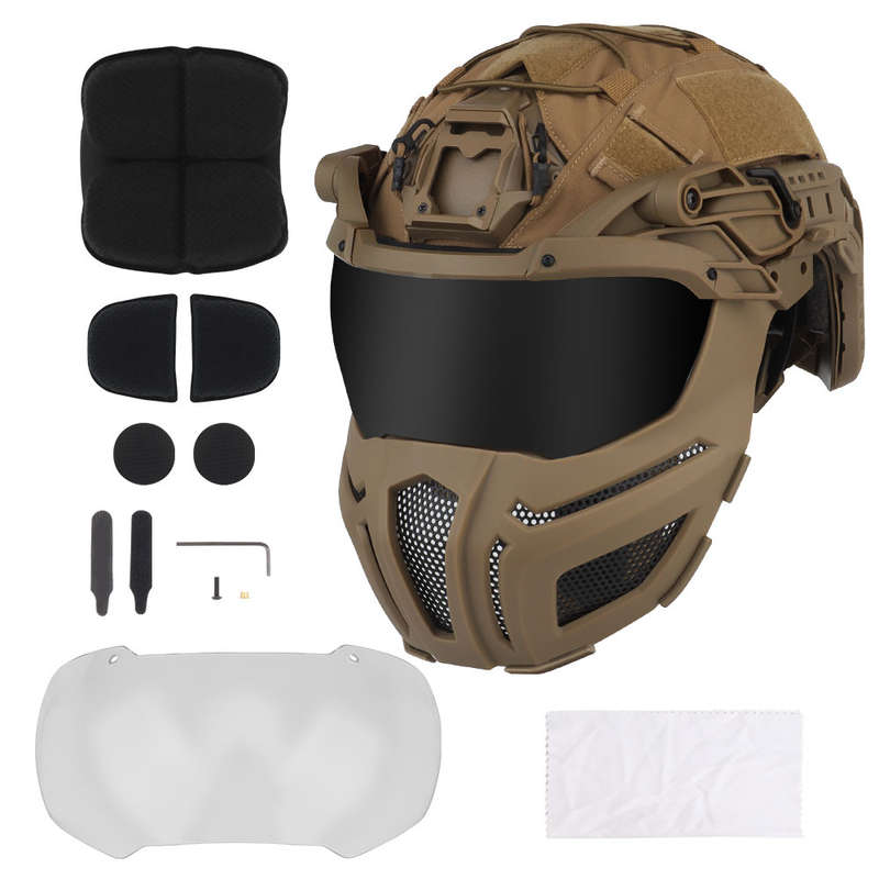 WST FPL FAST Helmet Fully Protected Version Light Weight Mask + Goggle Tan