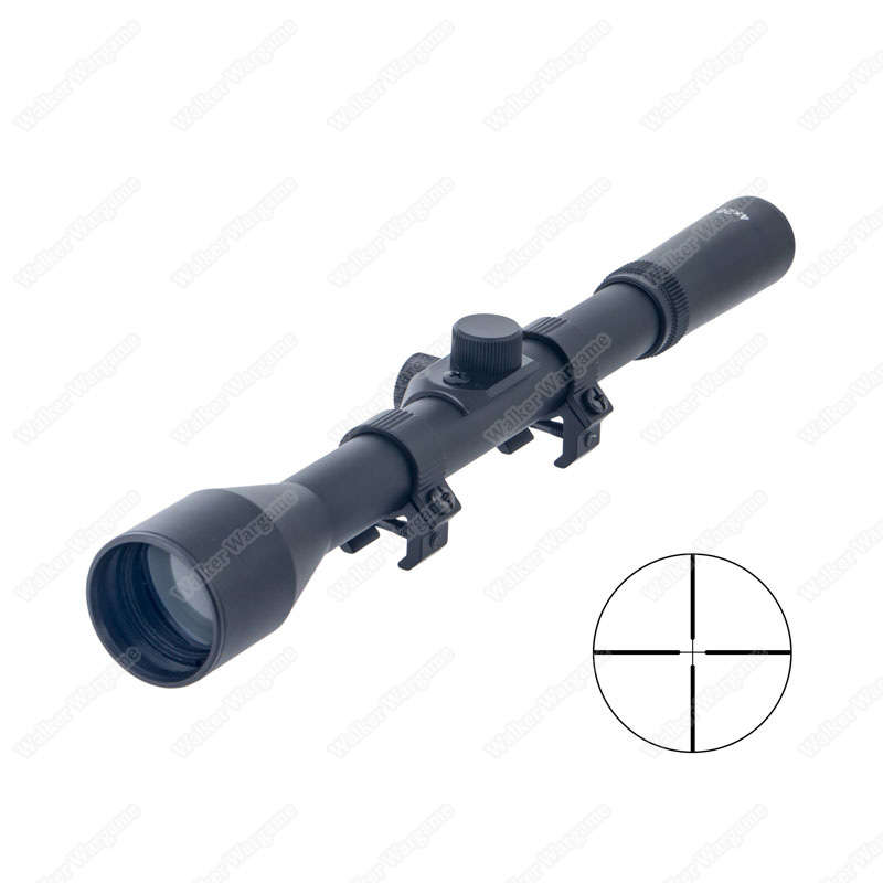 4X28 Plastic Rifle Scope Black Fine Duplex Gloss Reticle with Rings. 727