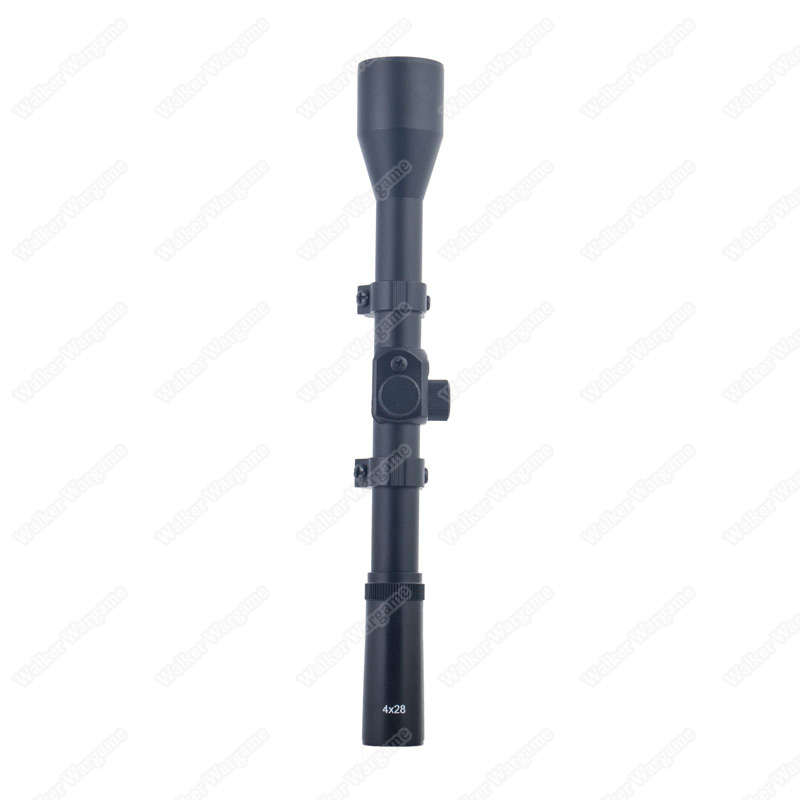 4X28 Plastic Rifle Scope Black Fine Duplex Gloss Reticle with Rings. 727
