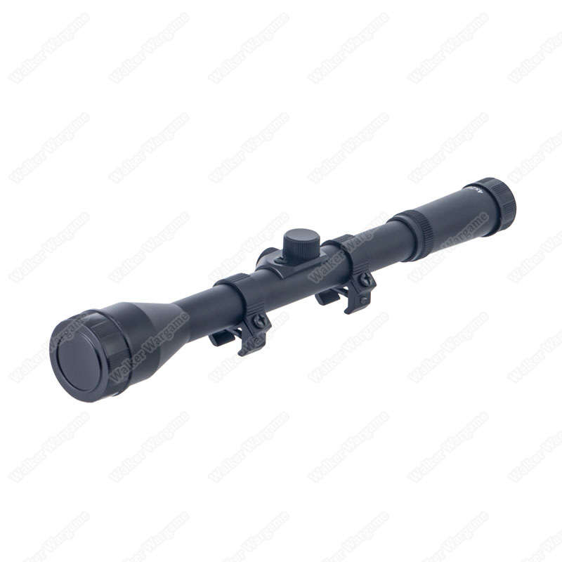 4X28 Plastic Rifle Scope Black Fine Duplex Gloss Reticle with Rings. 727