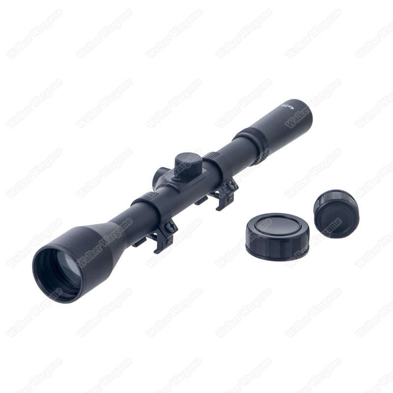 4X28 Plastic Rifle Scope Black Fine Duplex Gloss Reticle with Rings. 727