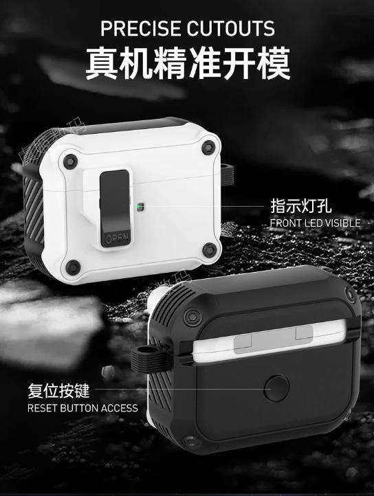Airpods Pro Case Cover with Lock, Carbon Fiber Texture Hard Shell