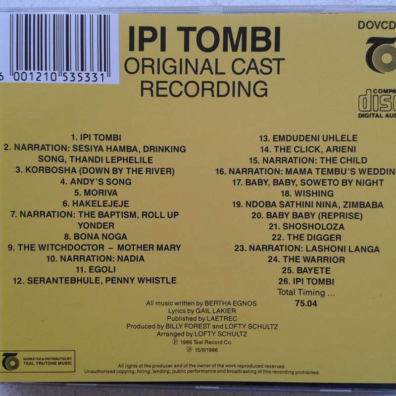 Bertha Egnos & Gail Lakier's Ipi Tombi: Original Cast Recording (1986)   [D]
