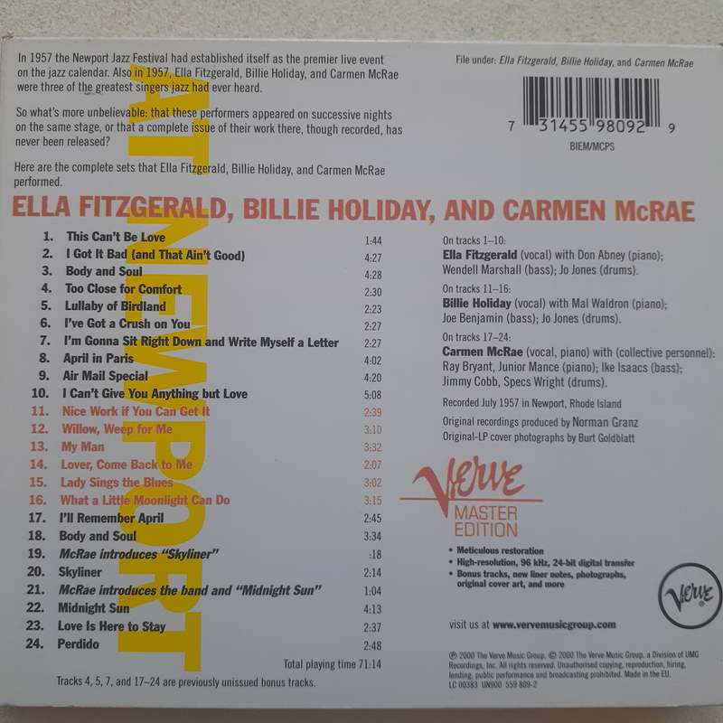 Ella Fitzgerald, Billie Holiday And Carmen McRae - At Newport [Import CD Digi] (re2000)