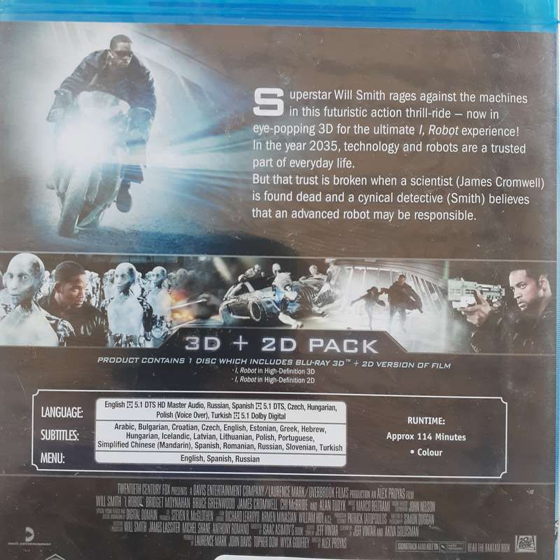I, Robot 3D - Will Smith [Blu-ray Movie 2 Disc Version]   *New, sealed