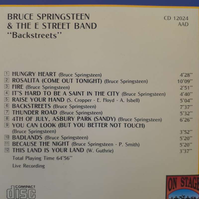 Bruce Springsteen & The E Street Band - Backstreets (On Stage - Unofficial Live) (1992)