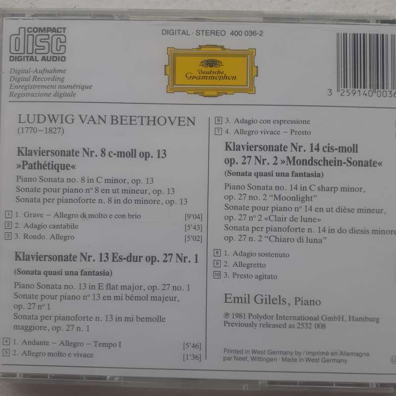 Beethoven / Emil Gilels - Sonaten - Pathétique - Mondschein/Moonlight/Clair De Lune (CD 2001)