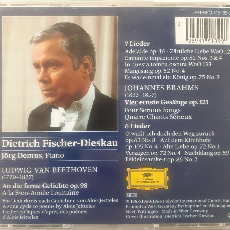 Dietrich Fischer-Dieskau / Demus / Beethoven / Brahms - An Die Ferne Geliebte (CD 1985)