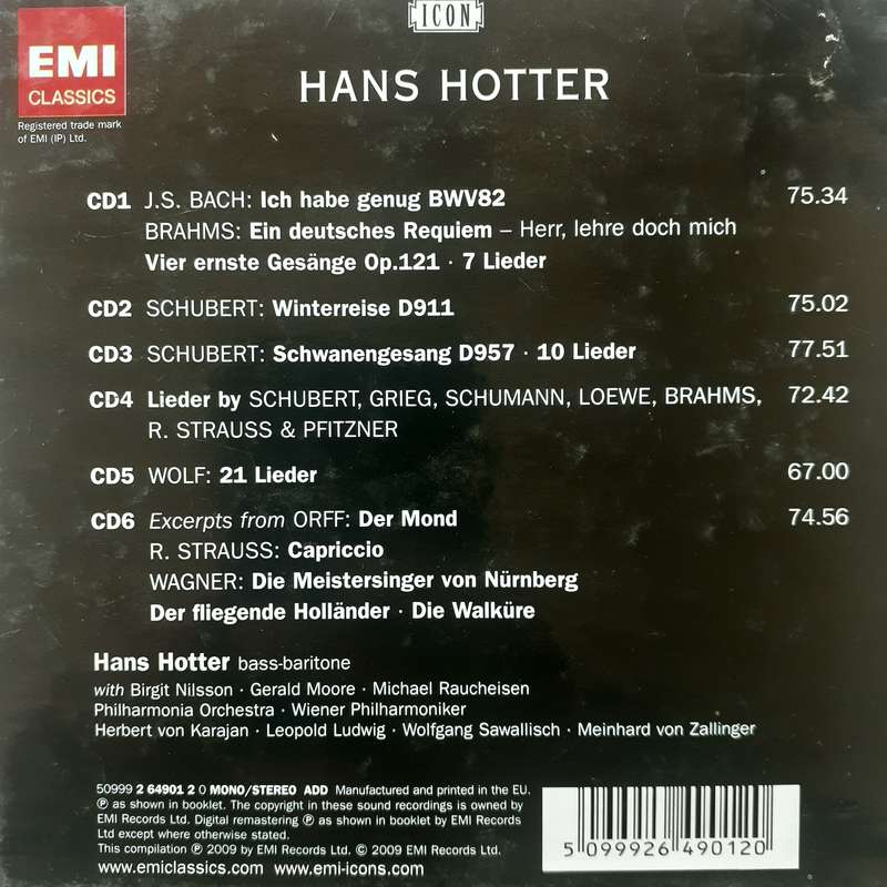 Hans Hotter - The Great Bass-Baritone Sings J.S. Bach, Brahms, Schubert... [6 CD Box Set] (2009)