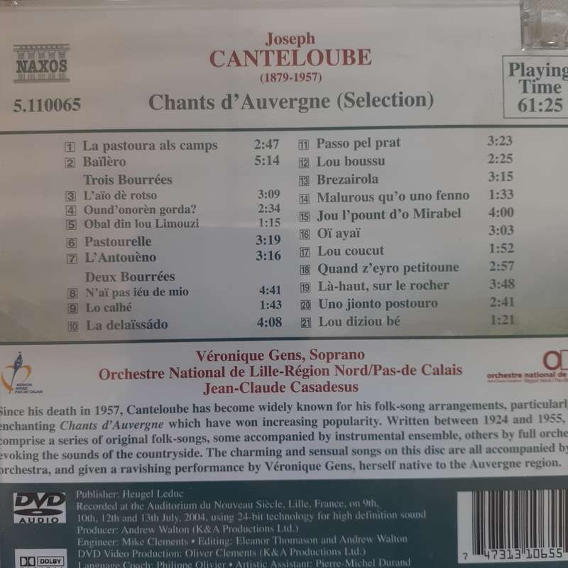 Gens, Casadesus - Joseph Canteloube: Chants D'Auvergne [DVD Audio]