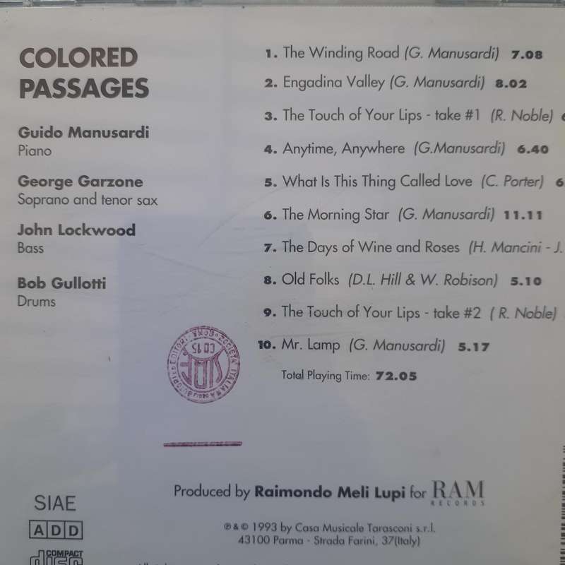 Manusardi, Garzone, Lockwood, Gullotti - Colored Passages [Import CD] (1993)  *Post Bop