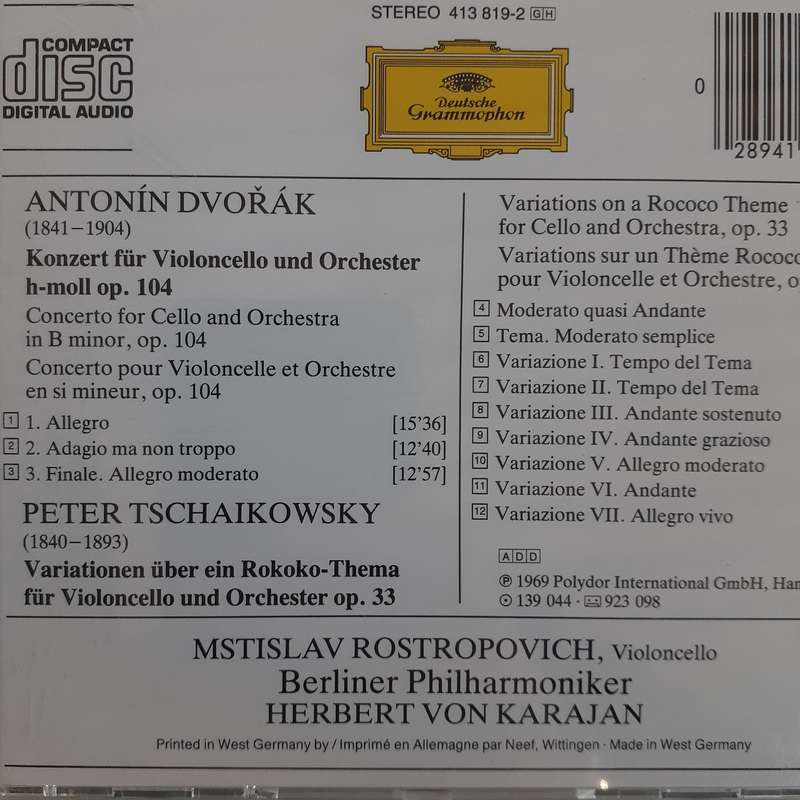 Dvorak, Tschaikowsky, Berliner Phil, Rostropovich, Von Karajan - Cellokonzert  Rokoko-Variationen