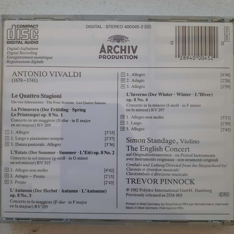Antonio Vivaldi / The English Concert / Standage / Pinnock - Le Quattro Stagioni [Import CD]