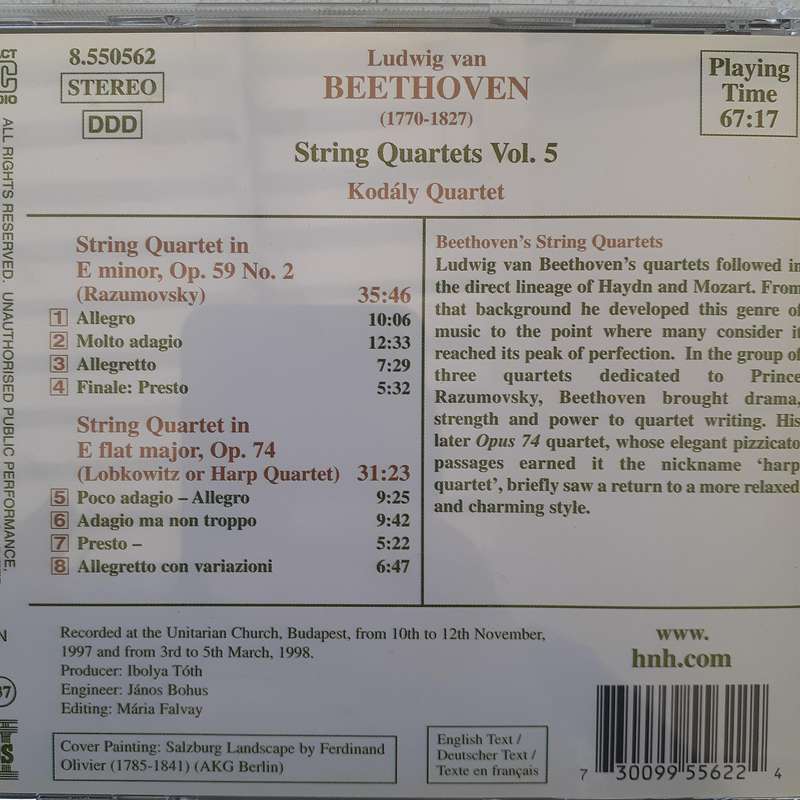 Beethoven / Kodály Quartet - String Quartets Vol. 5. Quartet Op. 59 No. 2 Rasumovsky  Op. 74 Harp