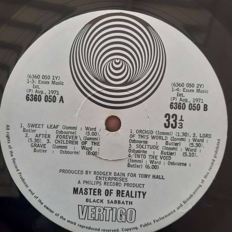 VINYL - Black Sabbath - Master Of Reality (Vertigo SA Press Embossed Cover) (1971)