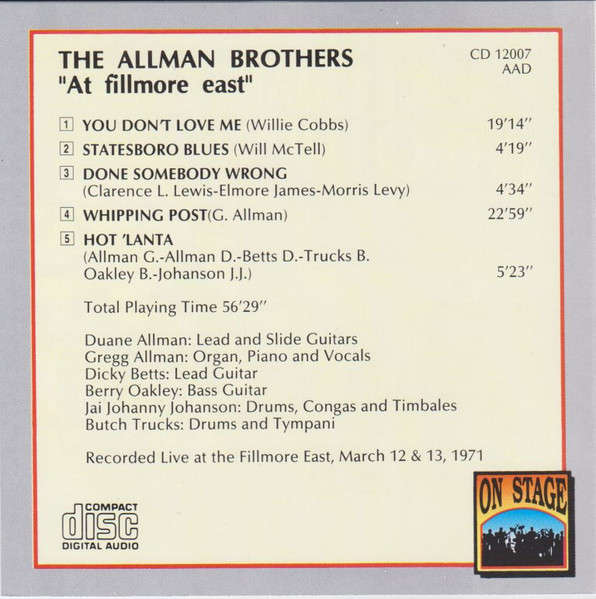 The Allman Brothers - At Fillmore East (1991)