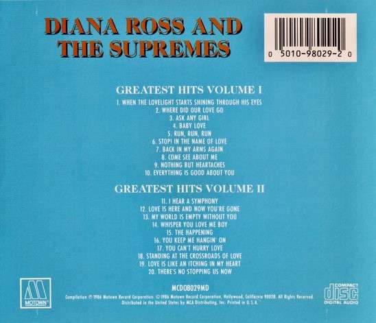 Diana Ross And The Supremes - Greatest Hits Vol. I / Greatest Hits Vol. II [Import CD] (1986)   [R]