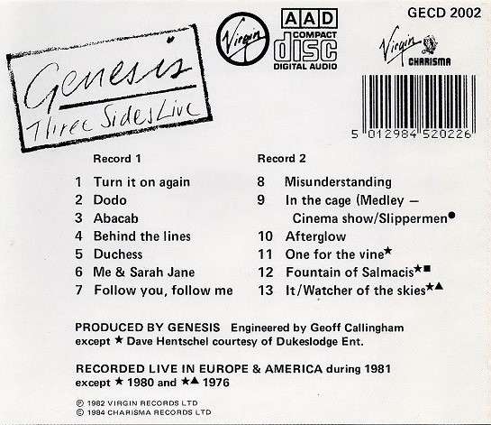 Genesis - Three Sides Live [2CD Import] (1985)