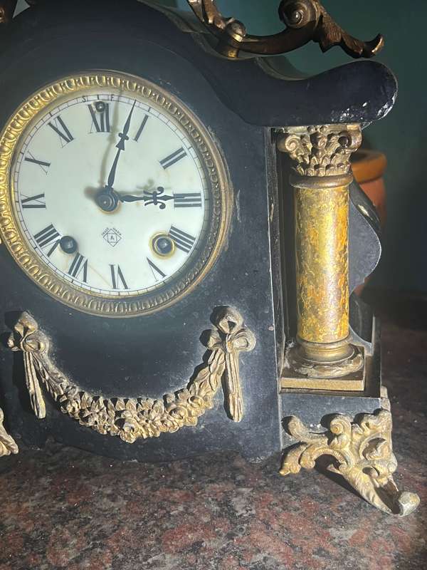 Ansonia Mantel Clock - Rare Black Marble Antique